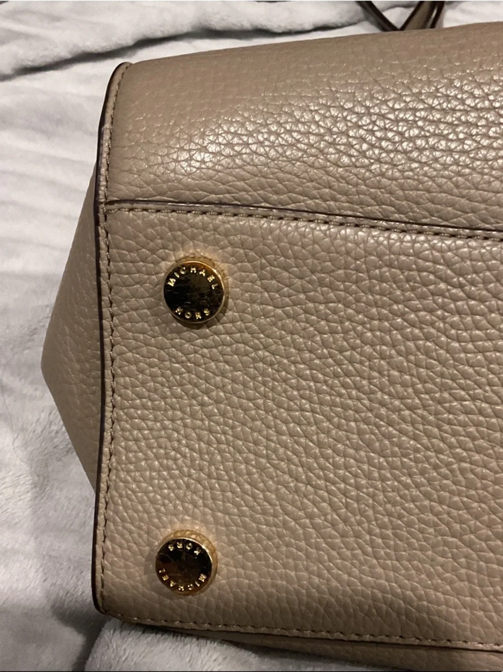 Michael Kors Pebble Leather Satchel in Taupe Beige with Gold Hardware